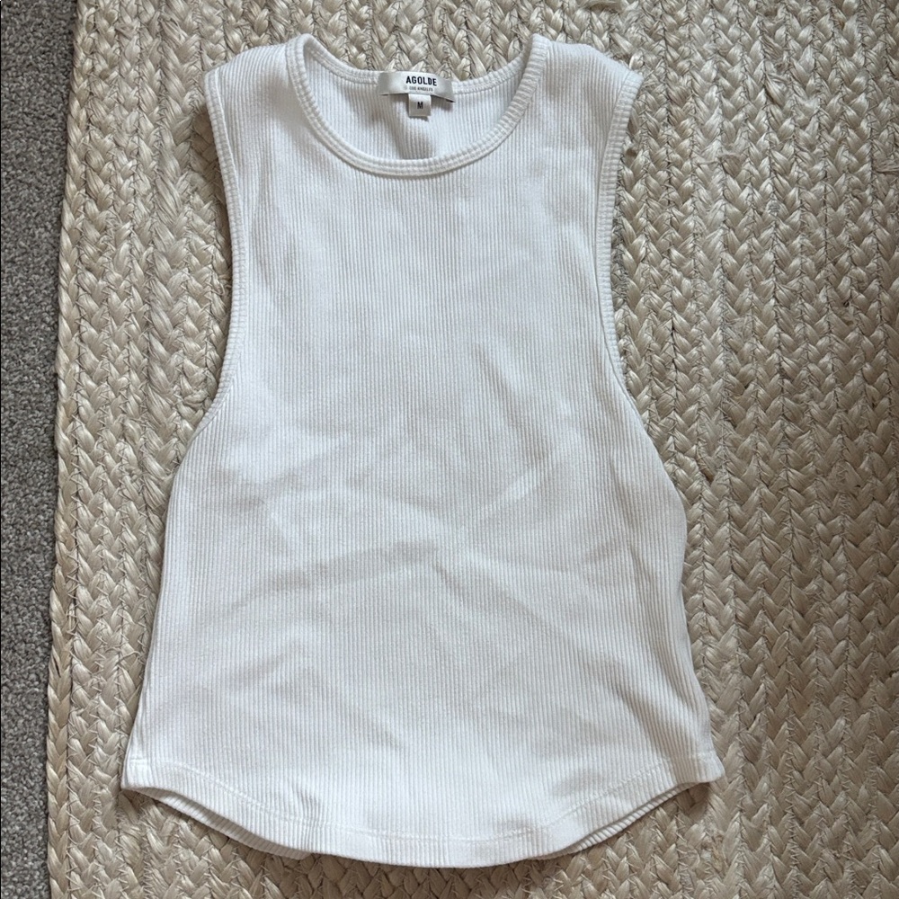 Agolde White Ribbed Tank Top